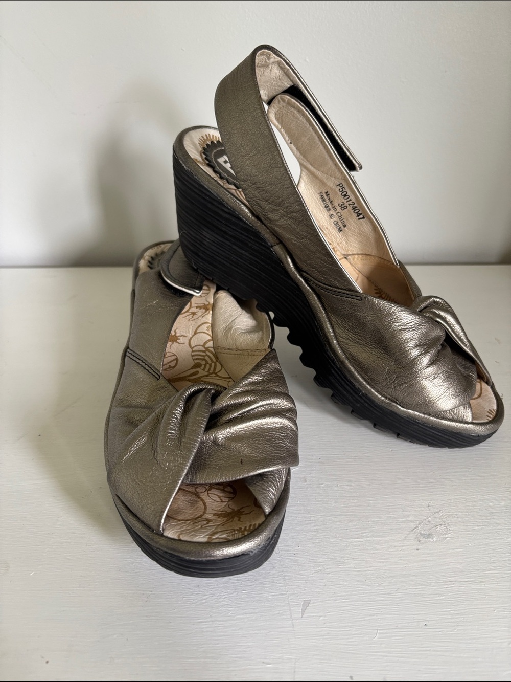 Fly London Metallic Bronze Knot Slingback Wedges size 38